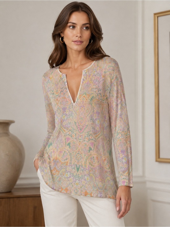 Lauren Ralph Lauren Tops - Lauren Ralph Lauren 100% Silk Paisley V-Neck Blouse Multicolor Women Size L
